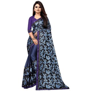                       Amazify Women's Lycra Blend Saree with Blouse (Blue, 5-6 Mtrs)                                              