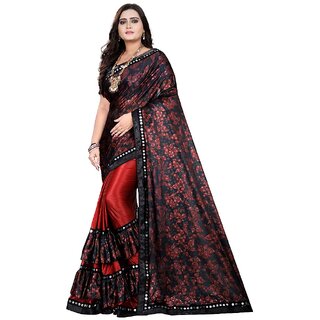                       Amazify Women's Lycra Blend Saree with Blouse (Red, 5-6 Mtrs)                                              