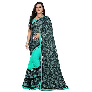                       Amazify Women's Lycra Blend Saree with Blouse (Rama, 5-6 Mtrs)                                              