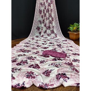                       Amazify Women's Georgette Printed Saree With Unstitched Blouse (Pink)                                              