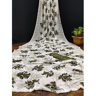                       Amazify Women's Georgette Printed Saree With Unstitched Blouse (Green)                                              