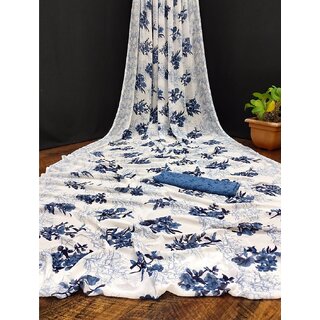                       Amazify Women's Georgette Printed Saree With Unstitched Blouse (Blue)                                              