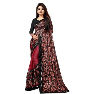                       Amazify Women's Lycra Blend Saree with Blouse (Red, 5-6 Mtrs)                                              
