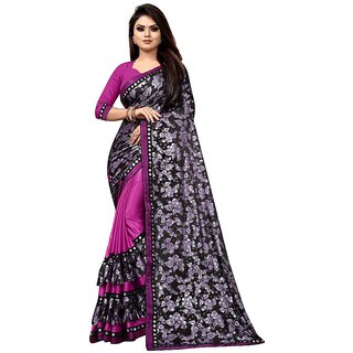                       Amazify Women's Lycra Blend Saree with Blouse (Purple, 5-6 Mtrs)                                              