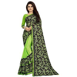                       Amazify Women's Lycra Blend Saree with Blouse (Pista, 5-6 Mtrs)                                              