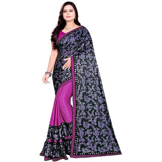                       Amazify Women's Lycra Blend Saree with Blouse (Purple, 5-6 Mtrs)                                              