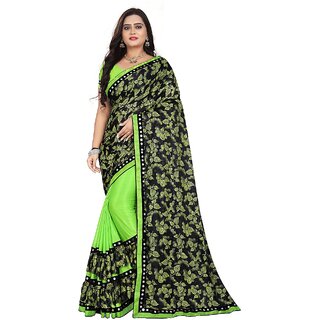                       Amazify Women's Lycra Blend Saree with Blouse (Pista, 5-6 Mtrs)                                              