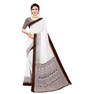                      Amazify Women's Georgette Printed Saree With Unstitched Blouse (Coffee)                                              