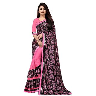                       Amazify Women's Lycra Blend Saree with Blouse (Pink, 5-6 Mtrs)                                              