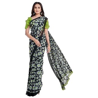                       Amazify Women's Georgette Saree With Blouse (Green, 5-6mtrs)                                              