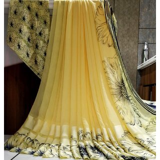 Amazify Women's Satin Patta Printed Saree With Unstitched Blouse (Yellow) Amazify Women's Satin Patta Printed Saree With Unstitched Blouse (Yellow)