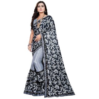                       Amazify Women's Lycra Blend Saree with Blouse (Grey, 5-6 Mtrs)                                              