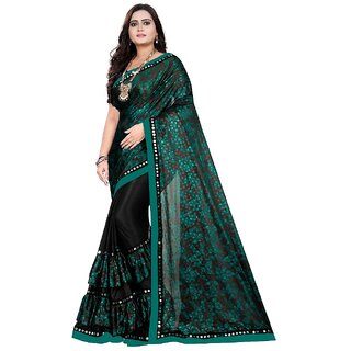                       Amazify Women's Lycra Blend Saree with Blouse (Green, 5-6 Mtrs)                                              
