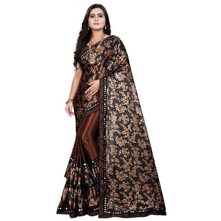                       Amazify Women's Lycra Blend Saree with Blouse (Coffee, 5-6 Mtrs)                                              