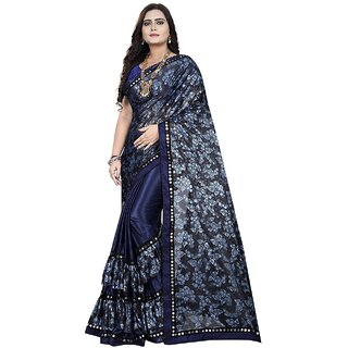                       Amazify Women's Lycra Blend Saree with Blouse (Blue, 5-6 Mtrs)                                              
