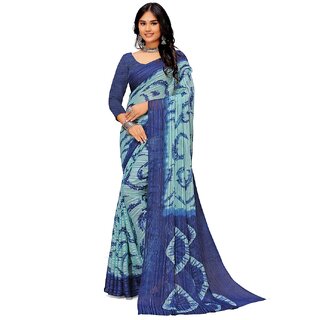                       Amazify Women's Georgette Printed Saree With Unstitched Blouse (Blue)                                              