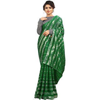                       Amazify Women's Vichitra Saree with Blouse (Green, 5-6 Mtrs)                                              