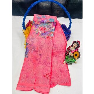 Amazify Women's Viscose Rayon Printed Saree With Unstitched Blouse (Pink) Amazify Women's Viscose Rayon Printed Saree With Unstitched Blouse (Pink)