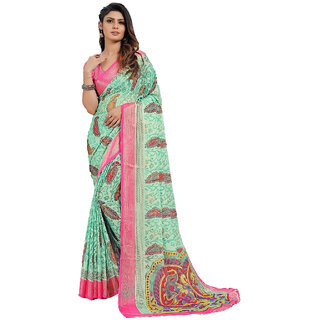 Amazify Women's Viscose Rayon Printed Saree With Unstitched Blouse (Teal) Amazify Women's Viscose Rayon Printed Saree With Unstitched Blouse (Teal)