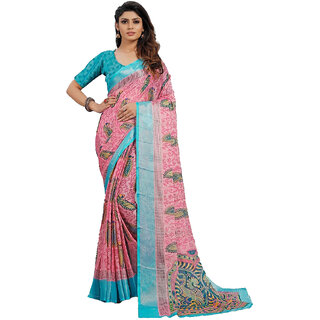 Amazify Women's Viscose Rayon Printed Saree With Unstitched Blouse (Pink) Amazify Women's Viscose Rayon Printed Saree With Unstitched Blouse (Pink)