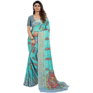 Amazify Women's Viscose Rayon Printed Saree With Unstitched Blouse (Sky Blue) Amazify Women's Viscose Rayon Printed Saree With Unstitched Blouse (Sky Blue)