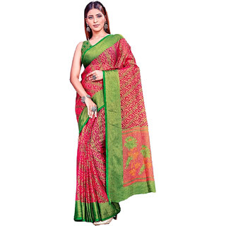                       Amazify Women's Viscose Rayon Printed Saree With Unstitched Blouse (Pink)                                              