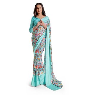 Amazify Women's Satin Patta Printed Saree With Unstitched Blouse (Skyblue) Amazify Women's Satin Patta Printed Saree With Unstitched Blouse (Skyblue)
