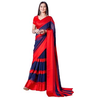                       Amazify Women's Satin Patta Printed Saree With Unstitched Blouse (Red)                                              