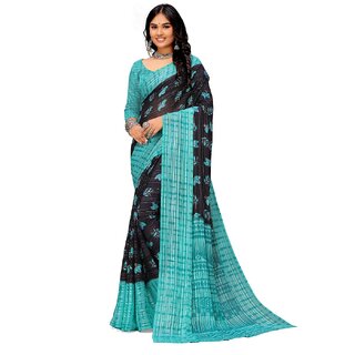                       Amazify Women's Georgette Printed Saree With Unstitched Blouse (Skyblue)                                              