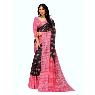                       Amazify Women's Georgette Printed Saree With Unstitched Blouse (Pink)                                              