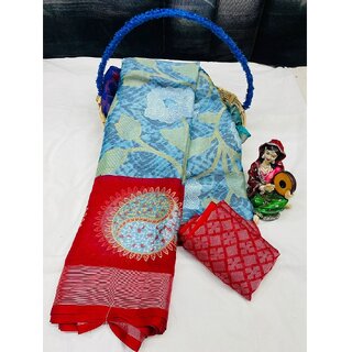                       Amazify Women's Viscose Rayon Printed Saree With Unstitched Blouse (Red)                                              