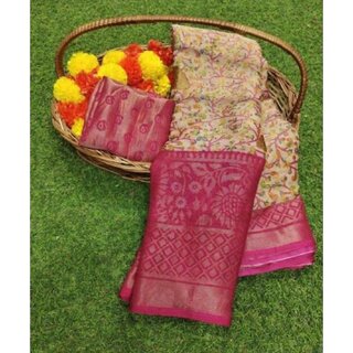 Amazify Women's Viscose Rayon Printed Saree With Unstitched Blouse (Pink) Amazify Women's Viscose Rayon Printed Saree With Unstitched Blouse (Pink)