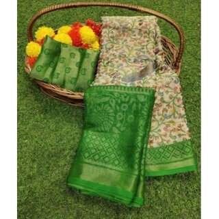 Amazify Women's Viscose Rayon Printed Saree With Unstitched Blouse (Green) Amazify Women's Viscose Rayon Printed Saree With Unstitched Blouse (Green)
