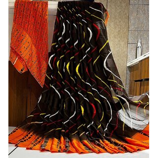 Amazify Women's Satin Patta Printed Saree With Unstitched Blouse (Orange) Amazify Women's Satin Patta Printed Saree With Unstitched Blouse (Orange)
