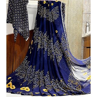 Amazify Women's Georgette Printed Saree With Unstitched Blouse (Navy Blue) Amazify Women's Georgette Printed Saree With Unstitched Blouse (Navy Blue)