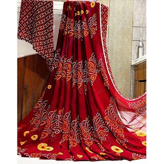                       Amazify Women's Georgette Printed Saree With Unstitched Blouse (Maroon)                                              
