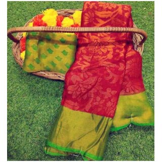                       Amazify Women's Viscose Rayon Printed Saree With Unstitched Blouse (Pink)                                              