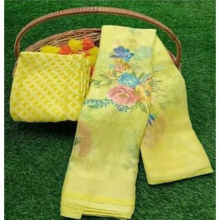 Amazify Women's Viscose Rayon Printed Saree With Unstitched Blouse (Yellow) Amazify Women's Viscose Rayon Printed Saree With Unstitched Blouse (Yellow)