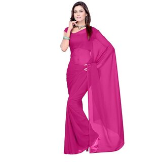                       Amazify Women's Georgette Plain Saree With Blouse (Wine, 5-6 Mtrs)                                              