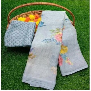 Amazify Women's Viscose Rayon Printed Saree With Unstitched Blouse (Grey) Amazify Women's Viscose Rayon Printed Saree With Unstitched Blouse (Grey)