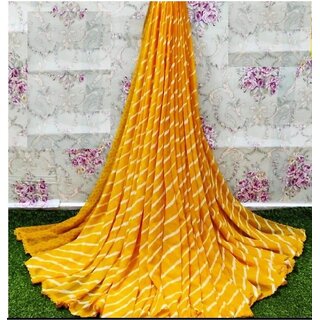                       Amazify Women's Georgette Printed Saree With Unstitched Blouse (Yellow)                                              