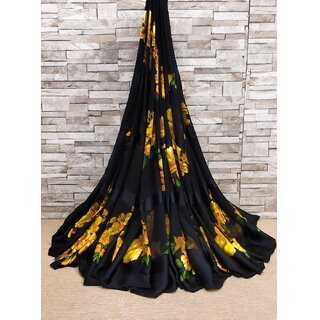 Amazify Women's Satin Patta Printed Saree With Unstitched Blouse (Yellow) Amazify Women's Satin Patta Printed Saree With Unstitched Blouse (Yellow)