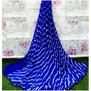                       Amazify Women's Georgette Printed Saree With Unstitched Blouse (Blue)                                              