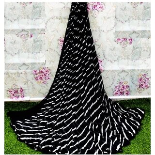                       Amazify Women's Georgette Printed Saree With Unstitched Blouse (Black)                                              