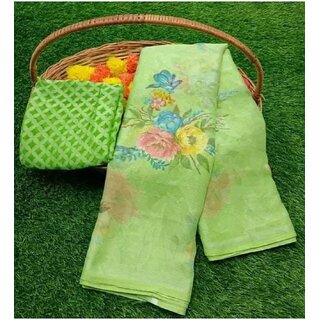 Amazify Women's Viscose Rayon Printed Saree With Unstitched Blouse (Green) Amazify Women's Viscose Rayon Printed Saree With Unstitched Blouse (Green)
