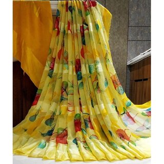 Amazify Women's Satin Patta Printed Saree With Unstitched Blouse (Yellow) Amazify Women's Satin Patta Printed Saree With Unstitched Blouse (Yellow)