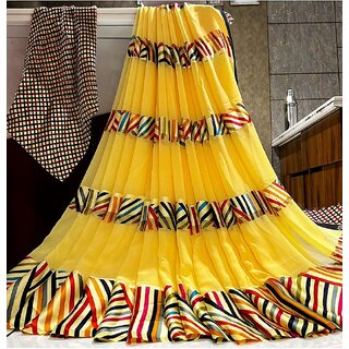 Amazify Women's Satin Patta Printed Saree With Unstitched Blouse (Yellow) Amazify Women's Satin Patta Printed Saree With Unstitched Blouse (Yellow)