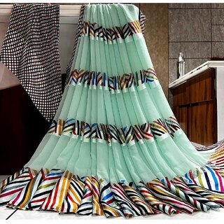Amazify Women's Satin Patta Printed Saree With Unstitched Blouse (Skyblue) Amazify Women's Satin Patta Printed Saree With Unstitched Blouse (Skyblue)