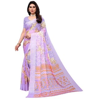 Amazify Women's Viscose Rayon Printed Saree With Unstitched Blouse (Purple) Amazify Women's Viscose Rayon Printed Saree With Unstitched Blouse (Purple)