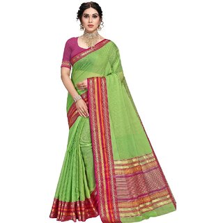 Amazify Women's Kota Doria Cotton Bordered Saree With Blouse (Light Green, 5-6 Mtrs) Amazify Women's Kota Doria Cotton Bordered Saree With Blouse (Light Green, 5-6 Mtrs)